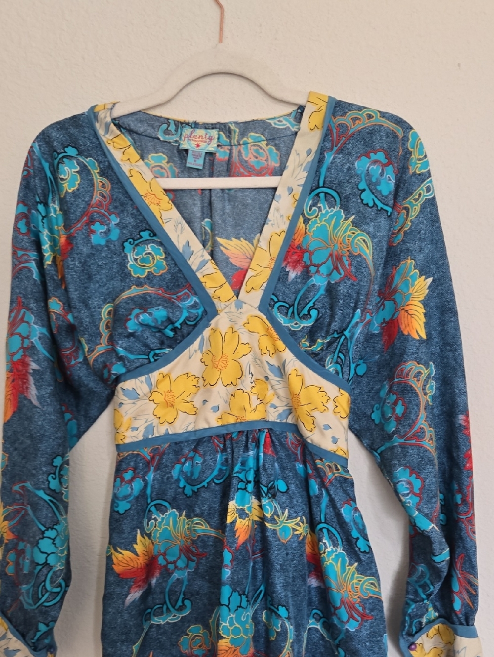 Plenty by Tracy Reese Multi Floral  Long Sleeve V Neck Tie Back Top Size 6